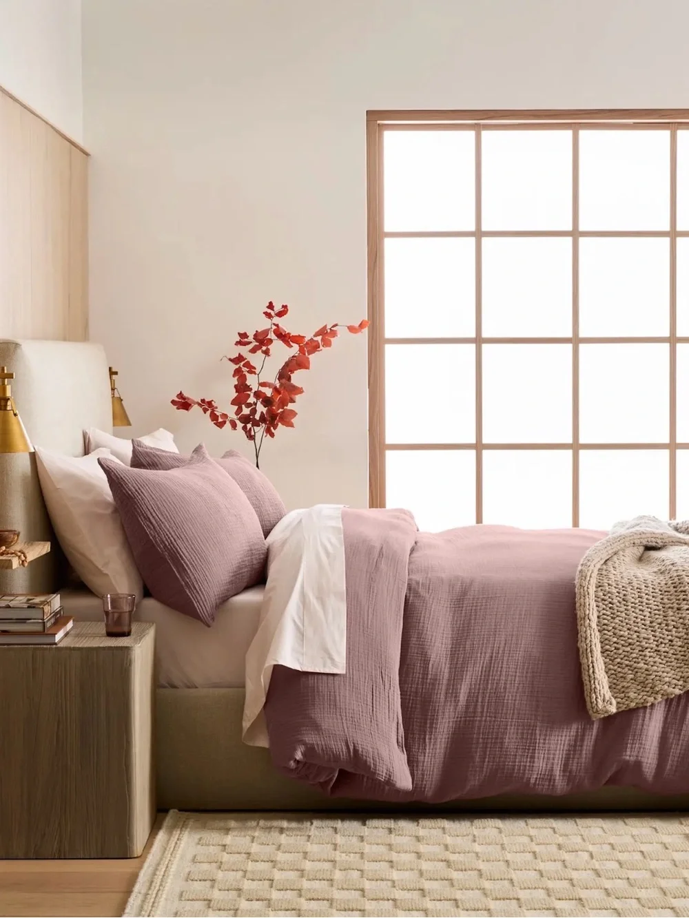 Quince Organic Airy Gauze Duvet Cover Set in Fig Queen. Shams included! 1120